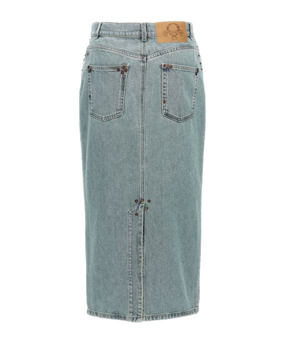 Moschino Women Rivets Denim Skirt In Blue