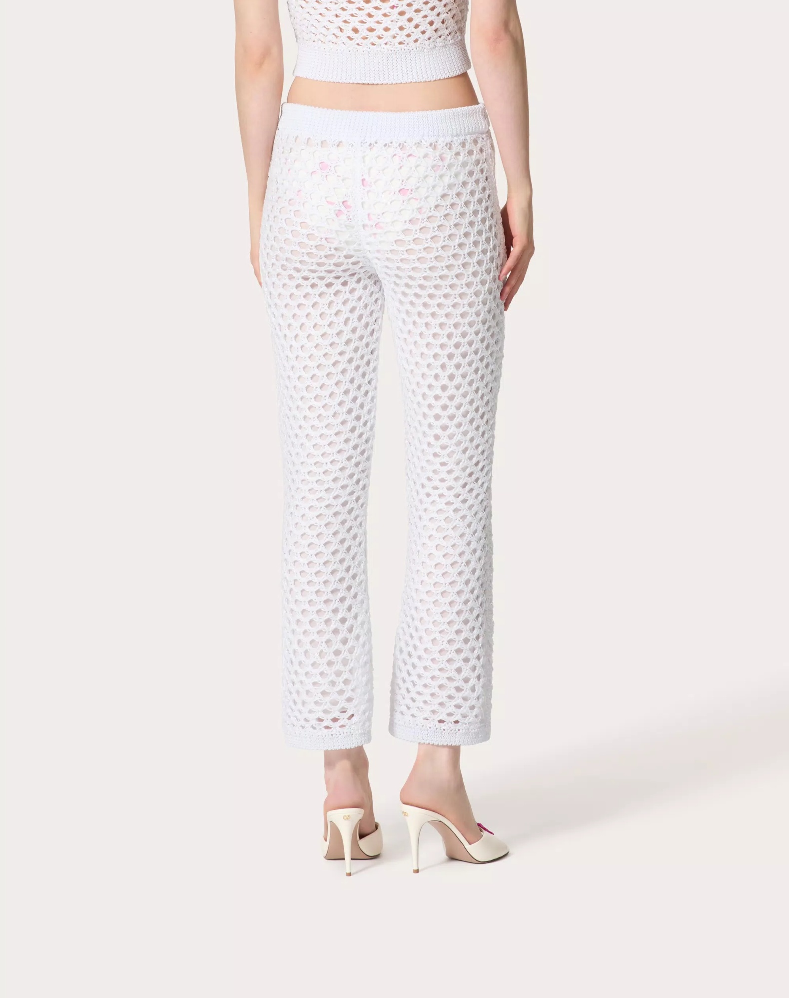 Valentino Mesh Elastic Waist Casual Pants In White