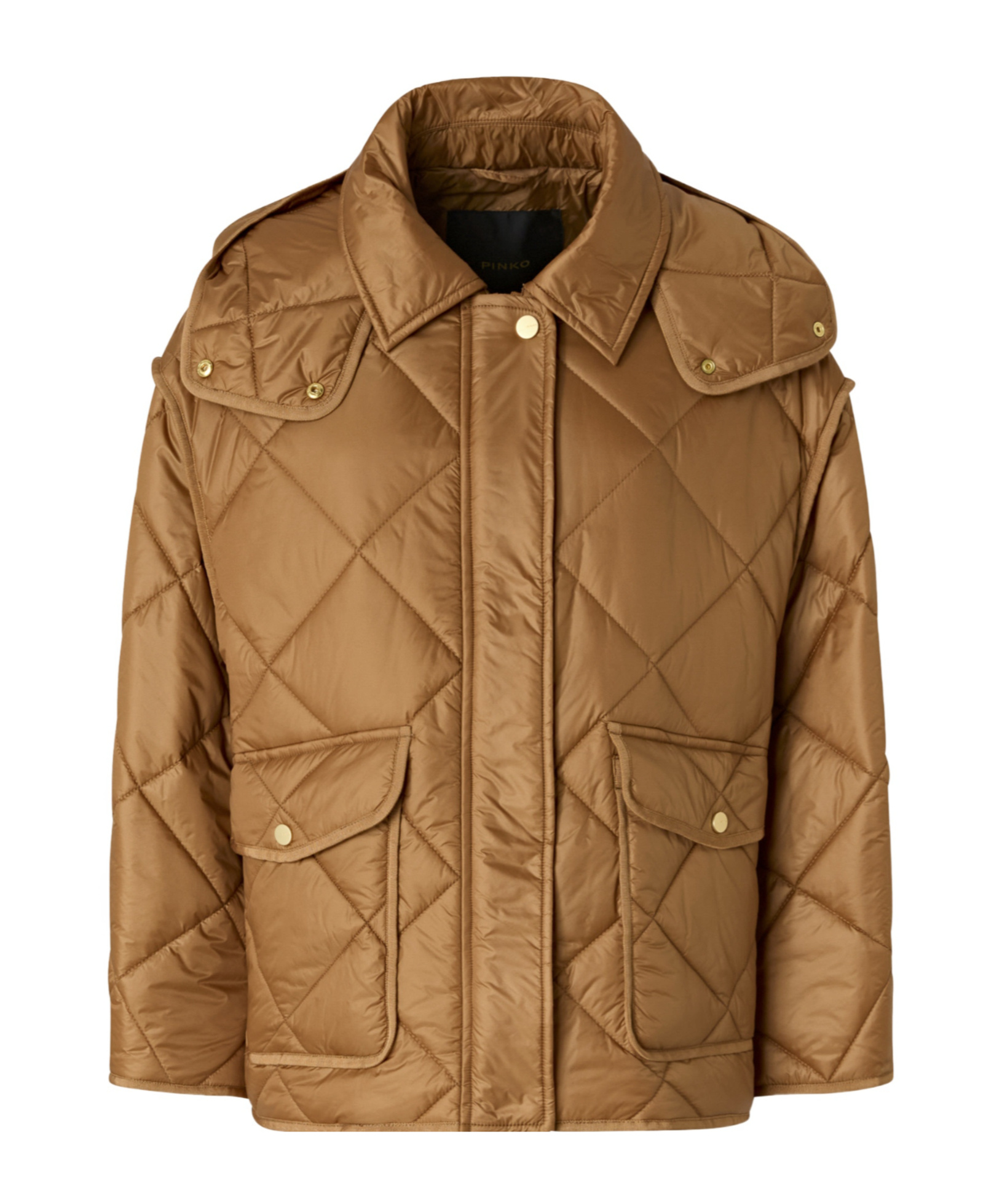 Pinko Quilted Technical Canvas Pea Coat In Multi