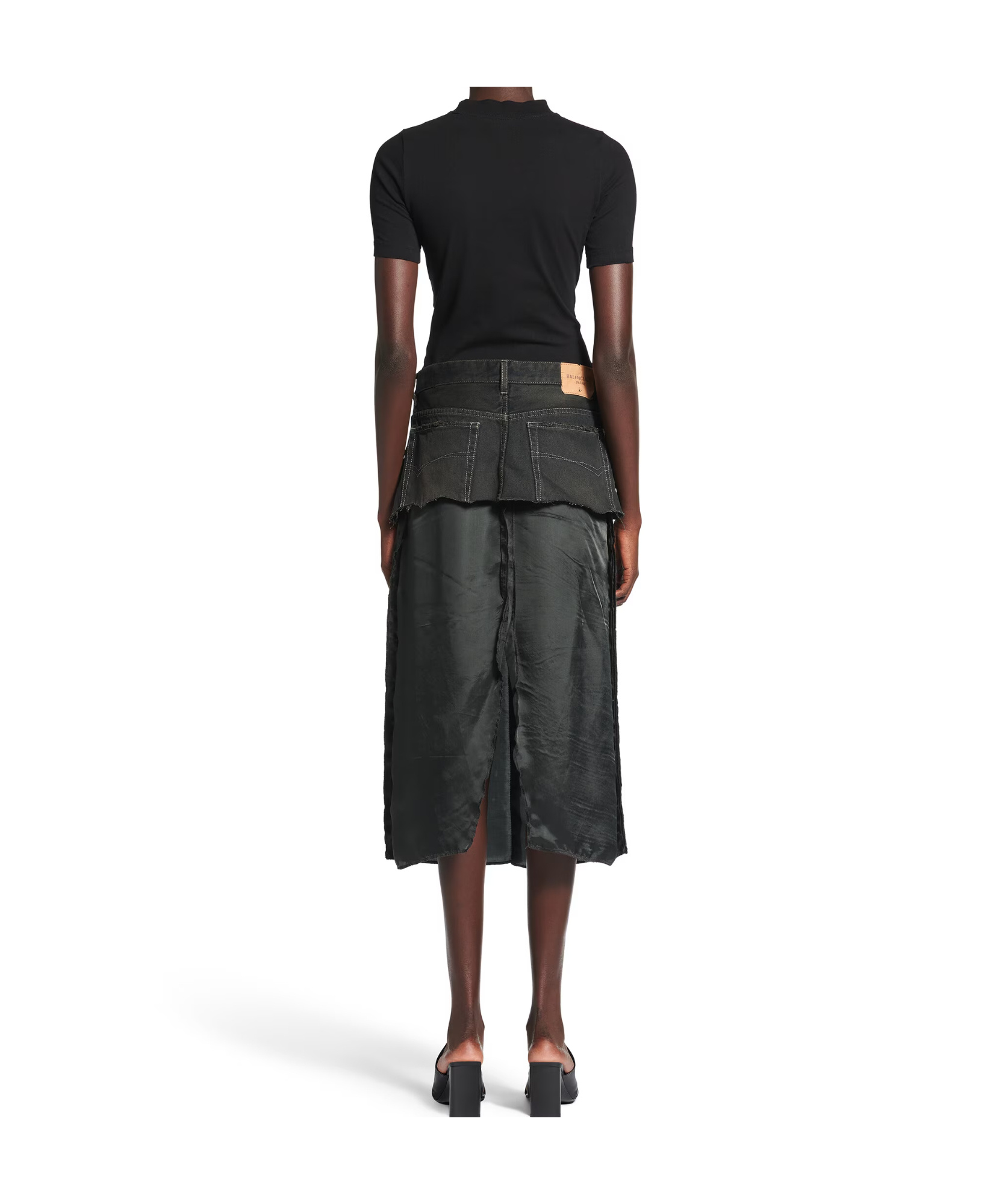 Balenciaga Denim-panel Midi Skirt In Black