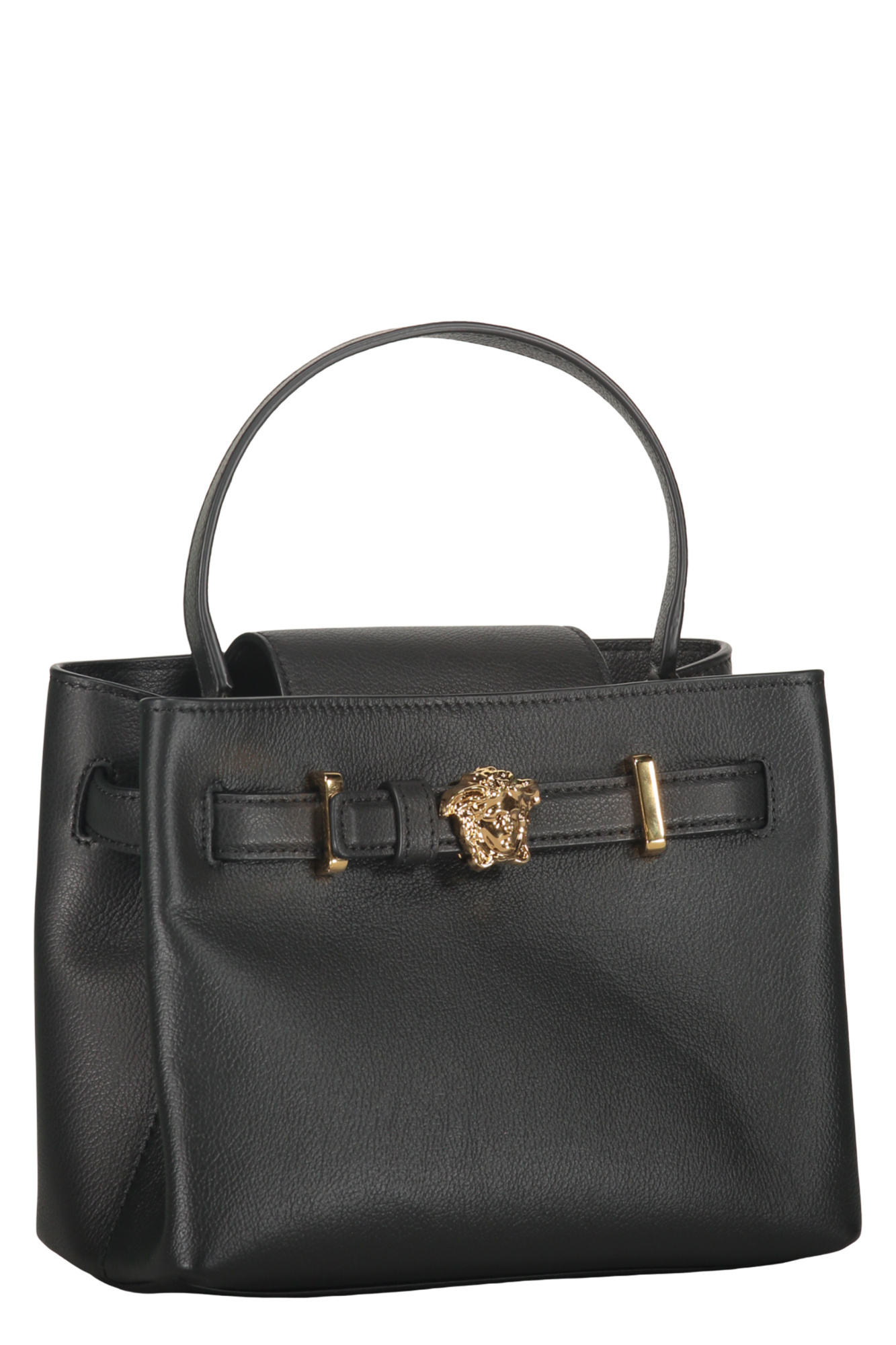 Versace Elegant Black Leather Bag With Golden Closure In Black