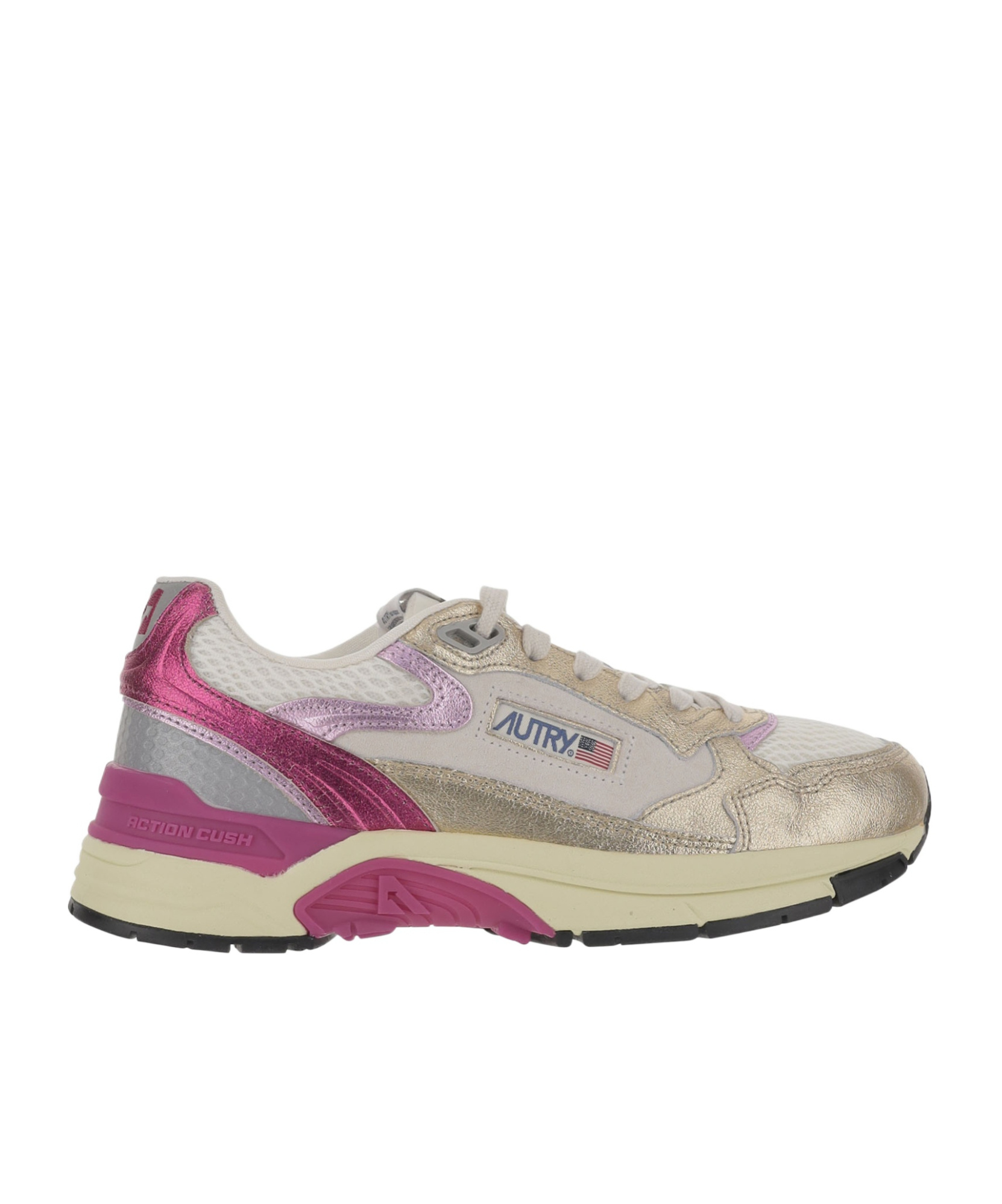 Autry Low Hyperway Sneakers With Mesh Panels And Metallic Accents In White