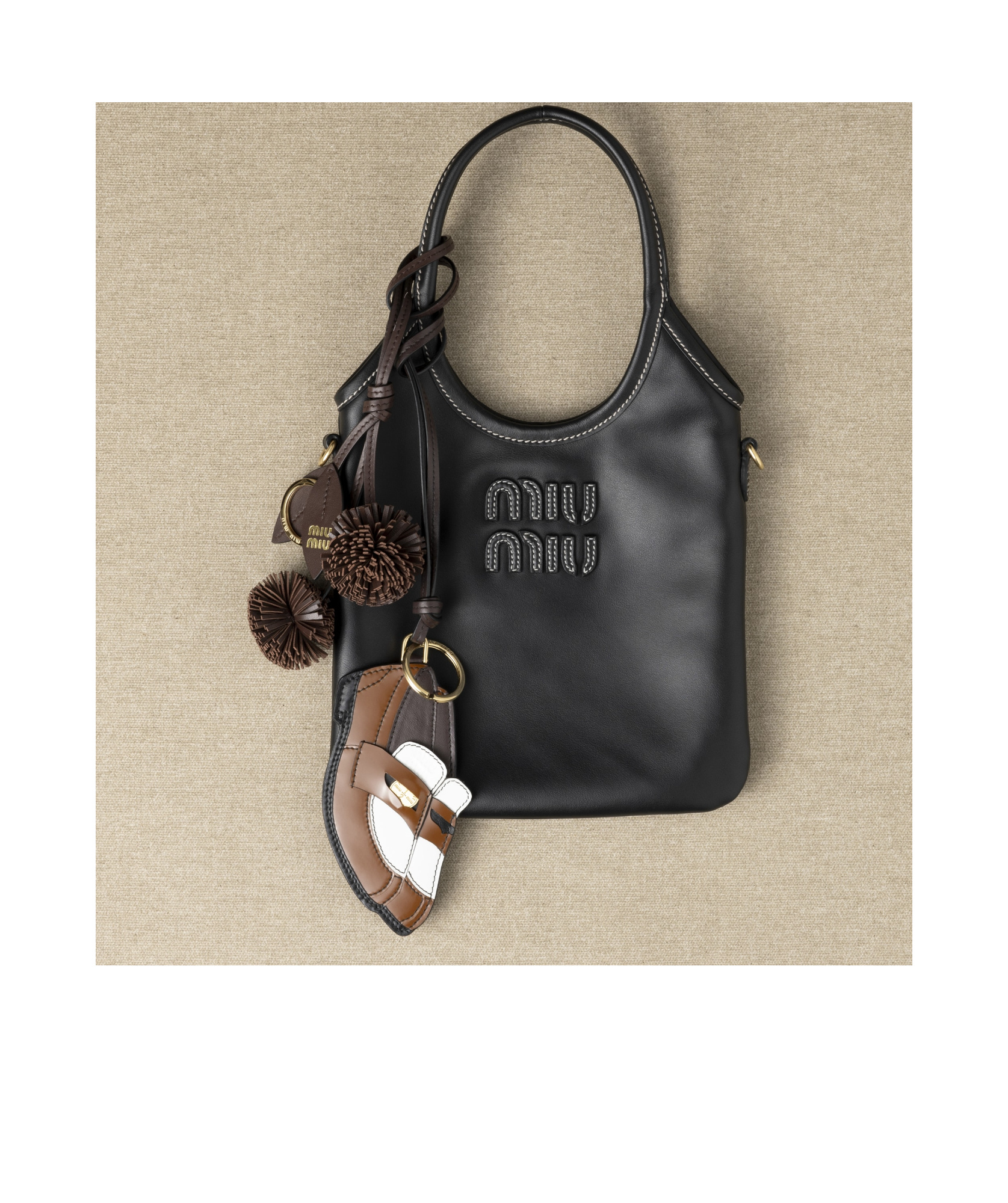 Shop Miu Miu Penny Loafer Leather Keychain Trick In Brown