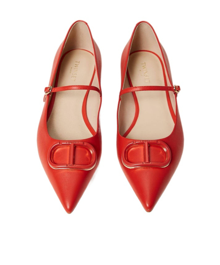 Shop Twinset Oval T Ballet Flats In Red