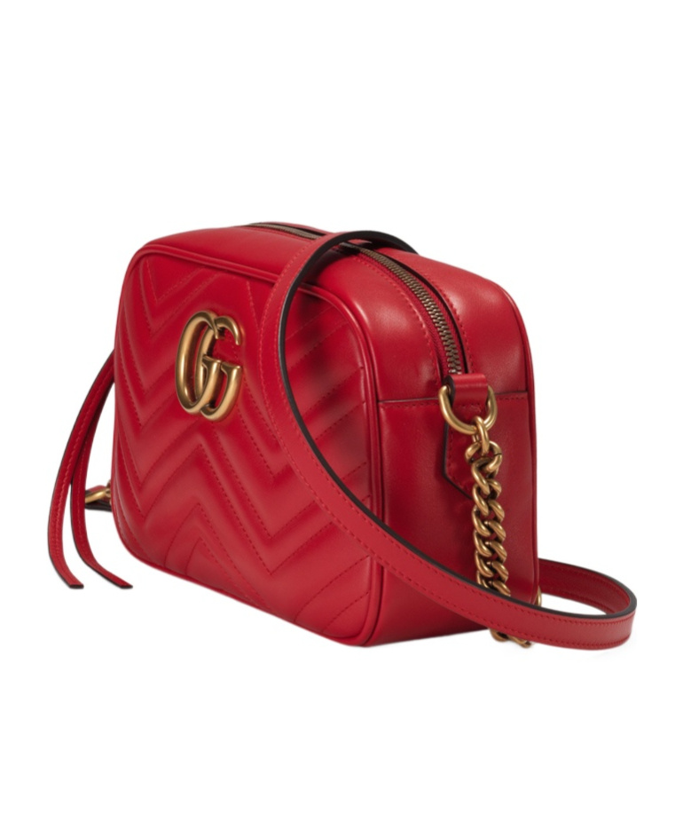 Gucci (wmns)  Gg Marmont Gold Logo Leather Chain Small Red Classic Shoulder Messenger Bag In Red