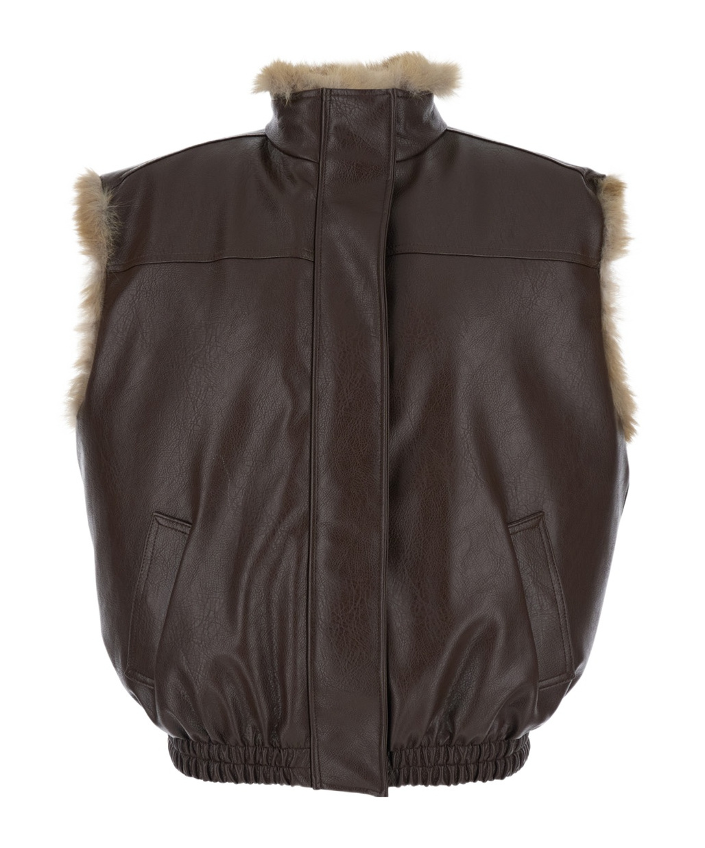 Msgm High Neck Sleeveless Coat In Brown