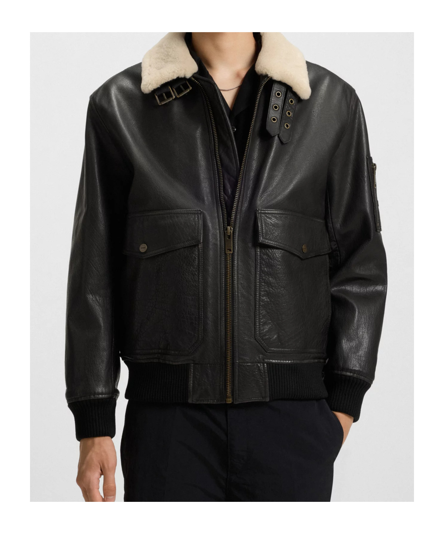Hugo Boss Bomber Leather Jacket In Black