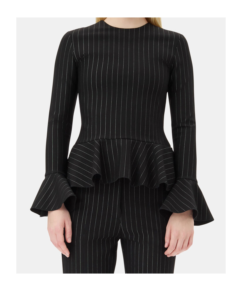 Ganni Pinstriped Peplum Blouse In Black