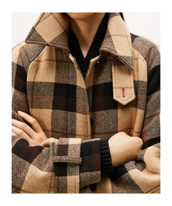 Tommy Hilfiger Check Wool Blend Oversized Belted Coat In Brown