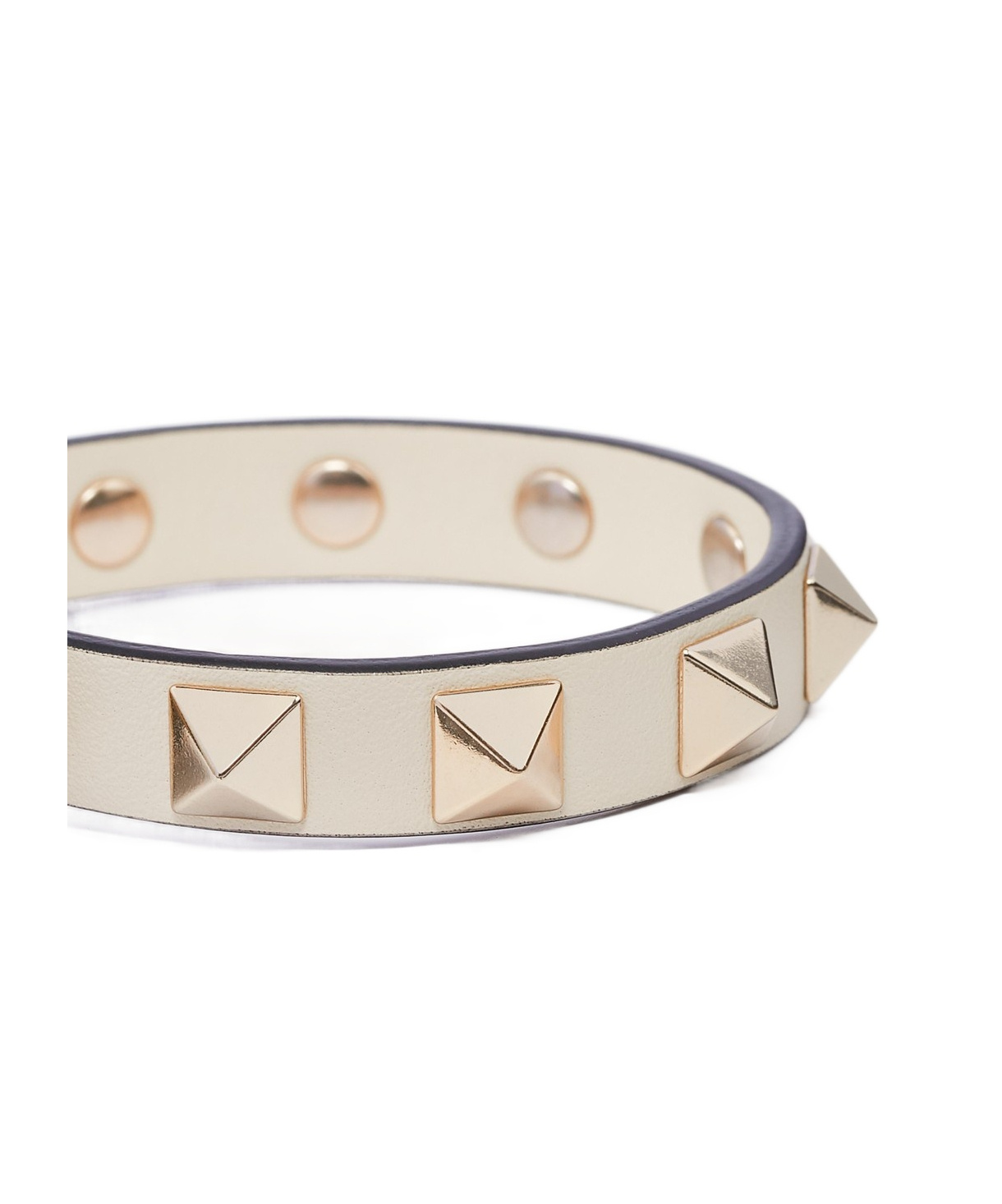 Valentino Garavani Rockstud Calfskin Double-strap Bracelet Woman Light Ivory Uni In White