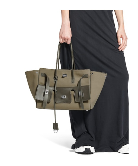 Balenciaga Carry All Bel Air Media Bag In Khaki Canvas Women In Khaki