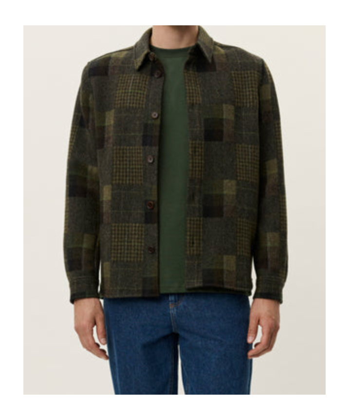 Les Deux Kody Patchwork Wool Overshirt In Green