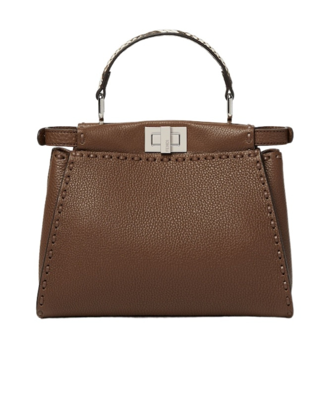 Fendi Mini Peekaboo Leather Tote Bag In Brown