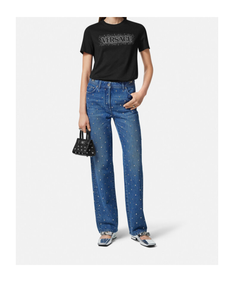 VERSACE VERSACE LOGO-EMBELLISHED CREWNECK T-SHIRT