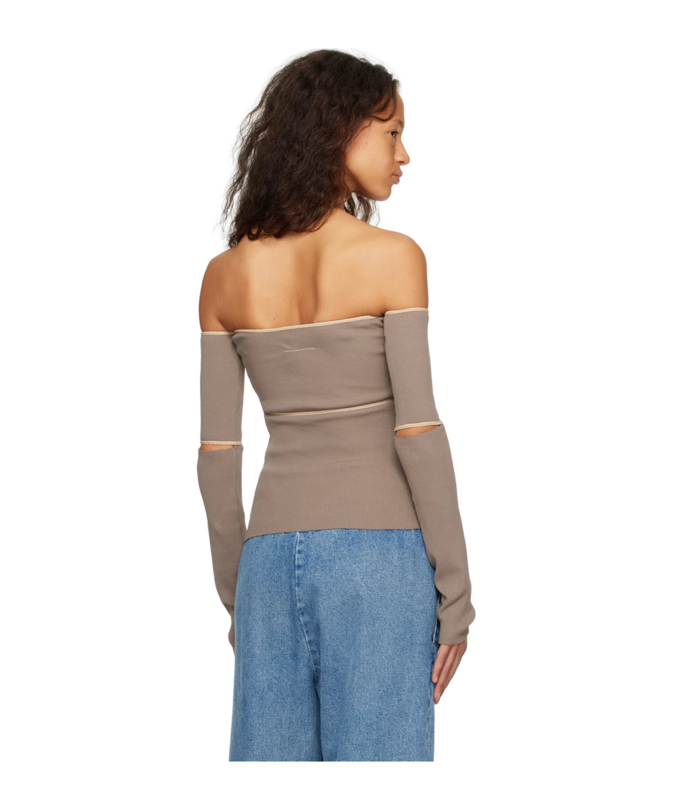 Mm6 Maison Margiela Taupe Off-the-shoulder Blouse In Brown