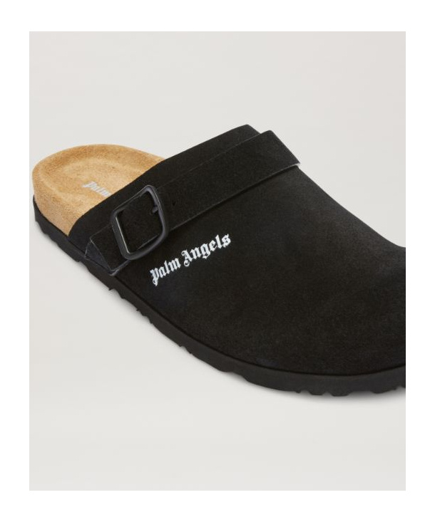 Palm Angels Logo Printed Round Toe Slippers In Black