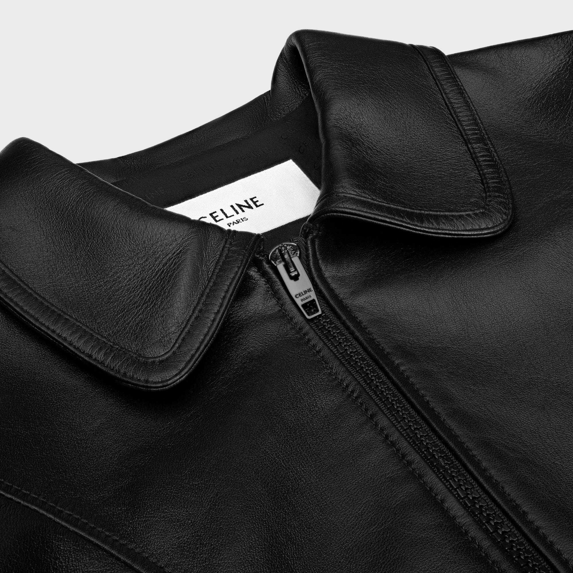 Celine Lapel Long Sleeve Leather Jacket In Black