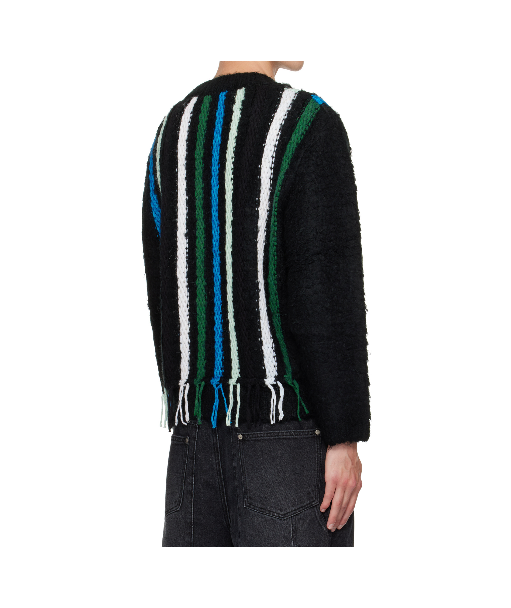 Andersson Bell Black V-neck Reverse Stripe Sweater In Black