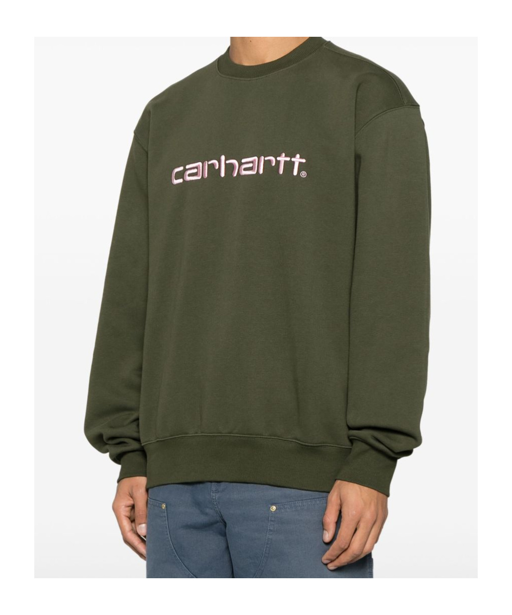Carhartt Cotton Crewneck Sweatshirt In Military Green With Logo