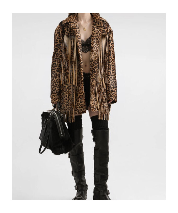 Dolce & Gabbana Fringed Leopard-print Calf Hair Jacket In Brown