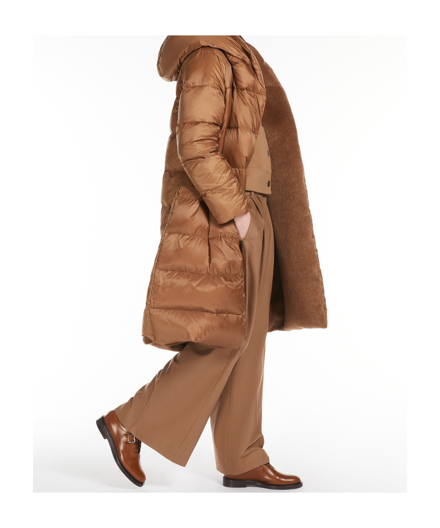 Max Mara Long-sleeved Down Jacket In Brown
