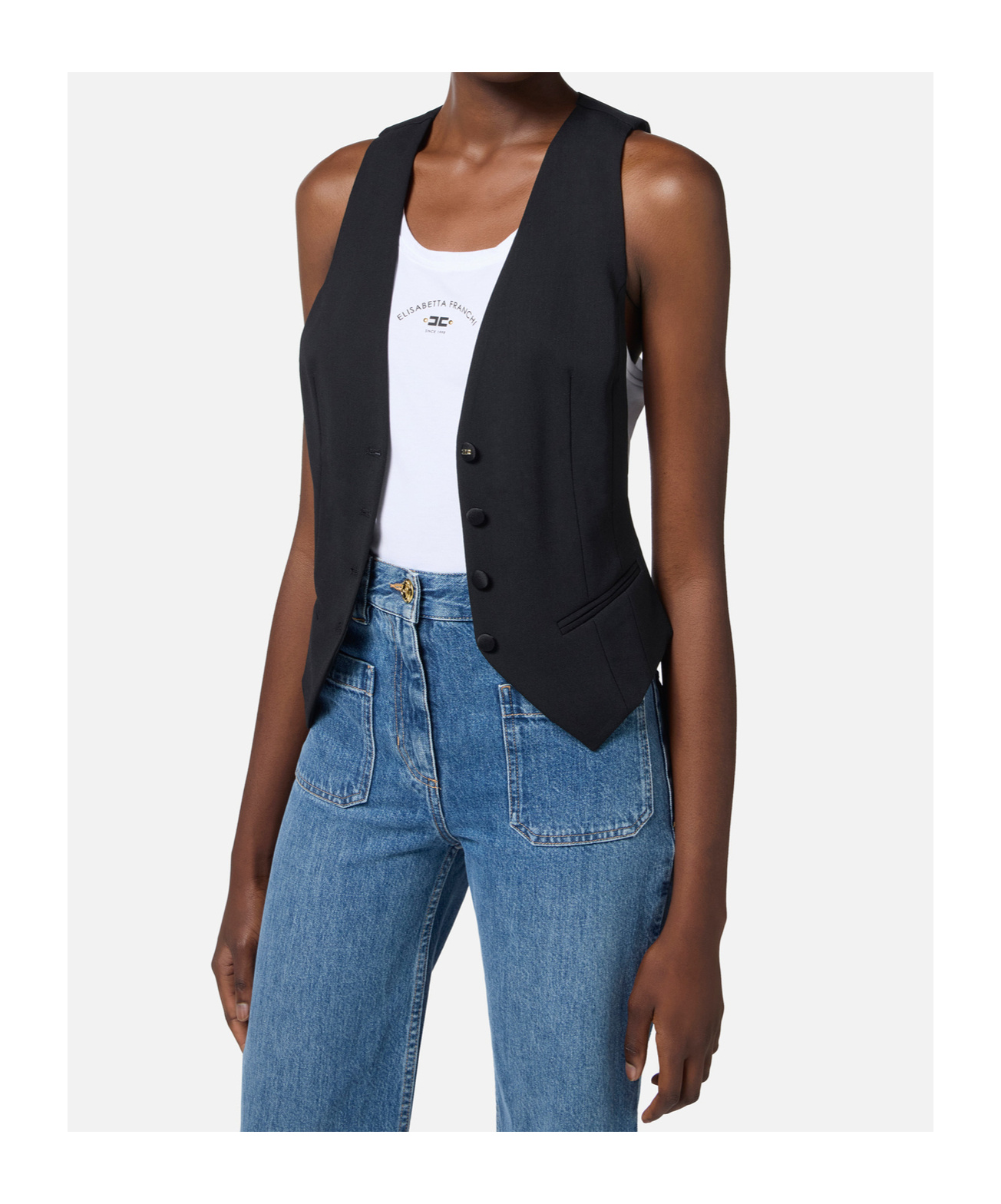 Elisabetta Franchi Lightweight Cool Wool Waistcoat In Black