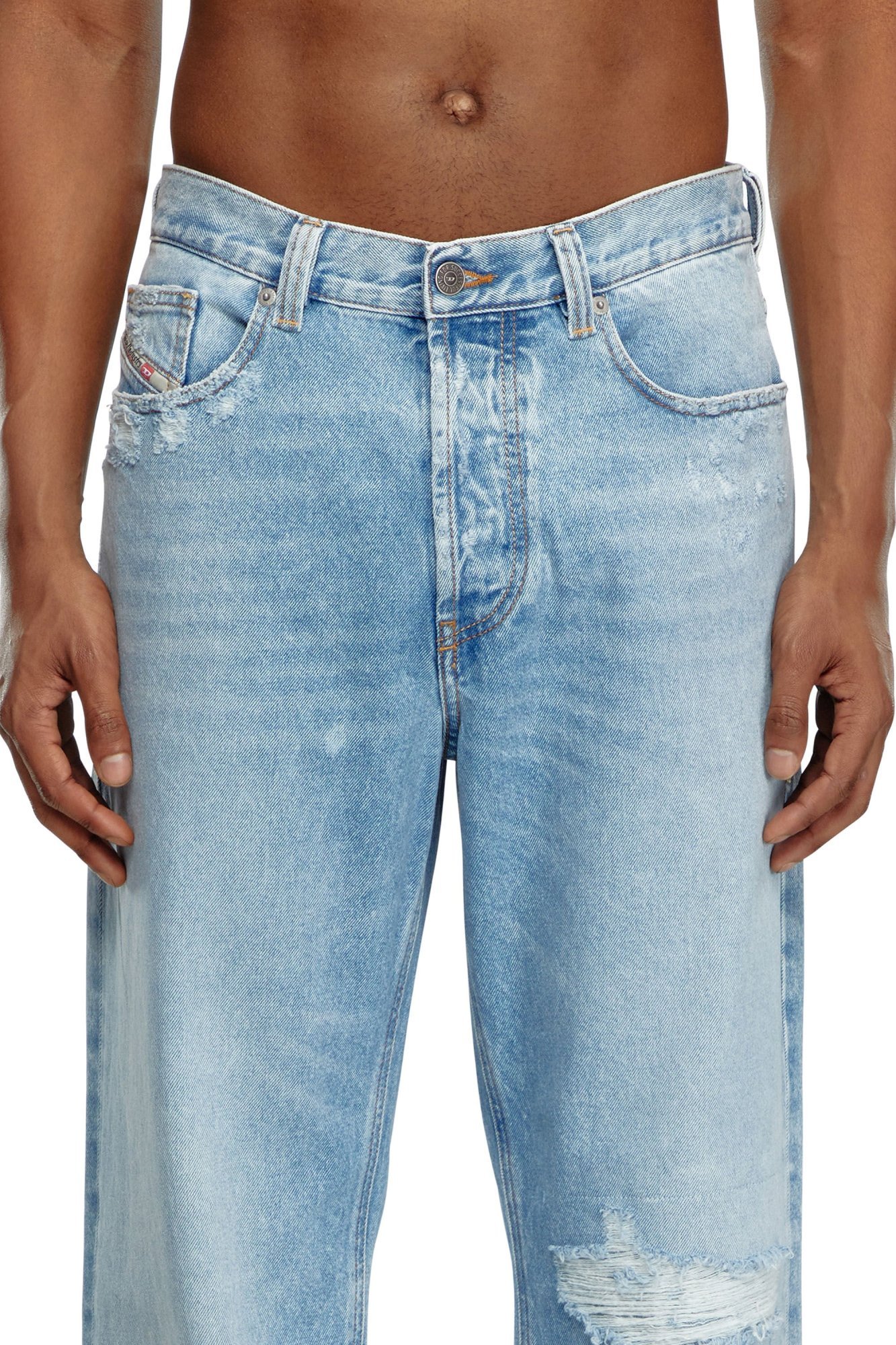 Diesel Straight-leg Ripped Jeans In Blue