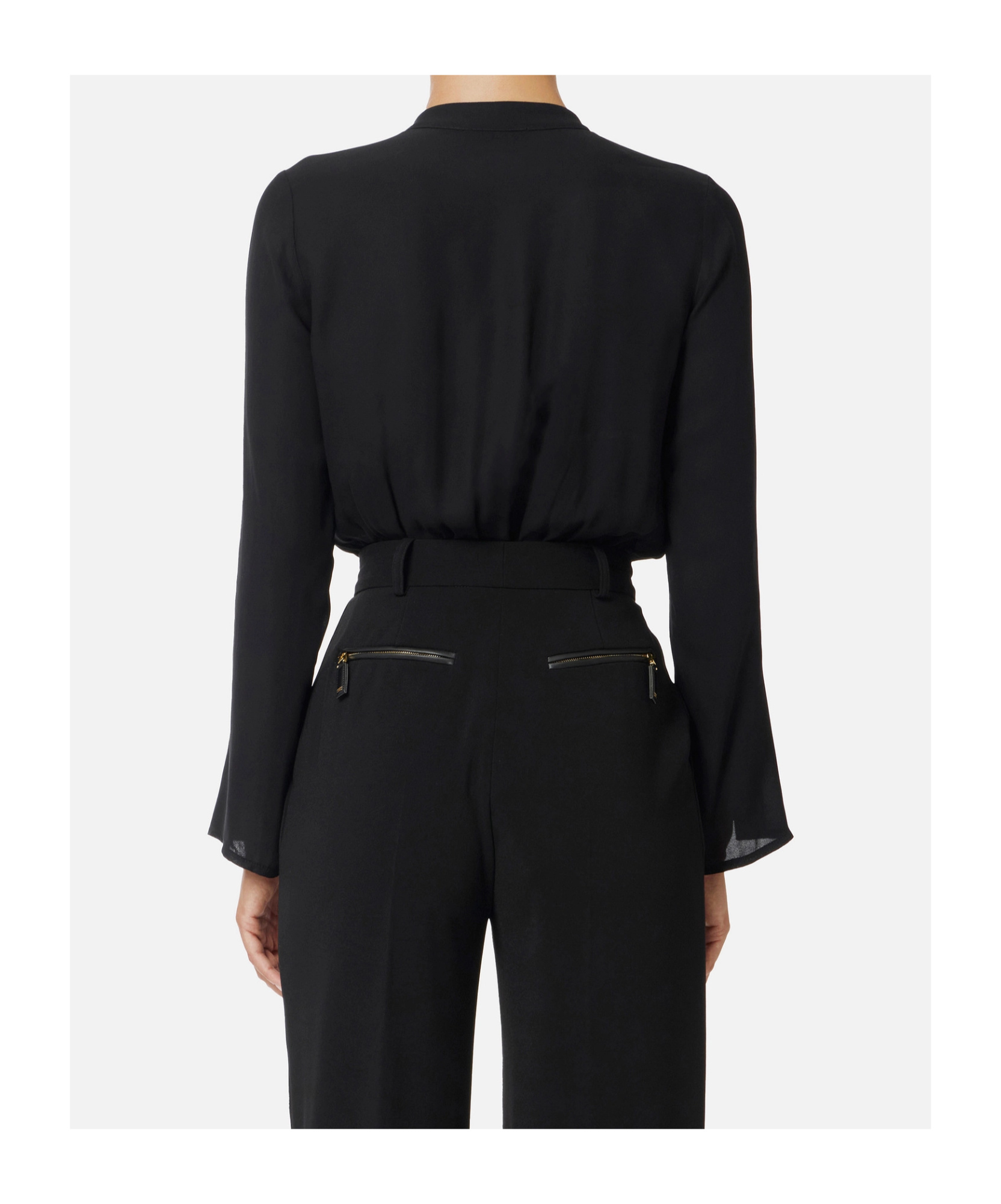 Elisabetta Franchi Bodysuit In Georgette Fabric With Jewel Details In Black