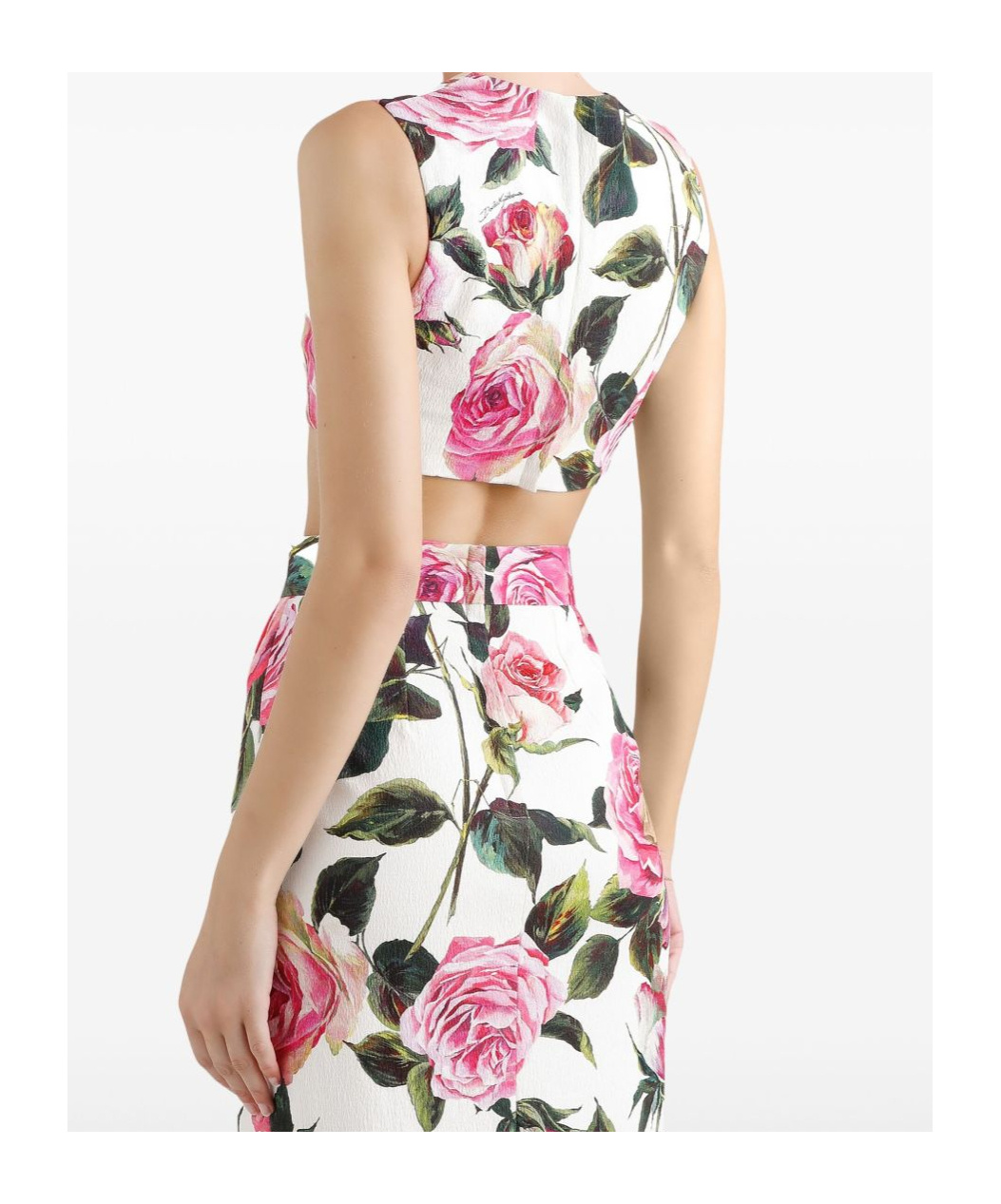Dolce & Gabbana Jacquard Crop Top With Rose Print In White
