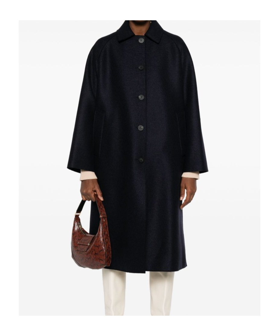 Harris Wharf London Navy Blue Button-front Coat In Blue