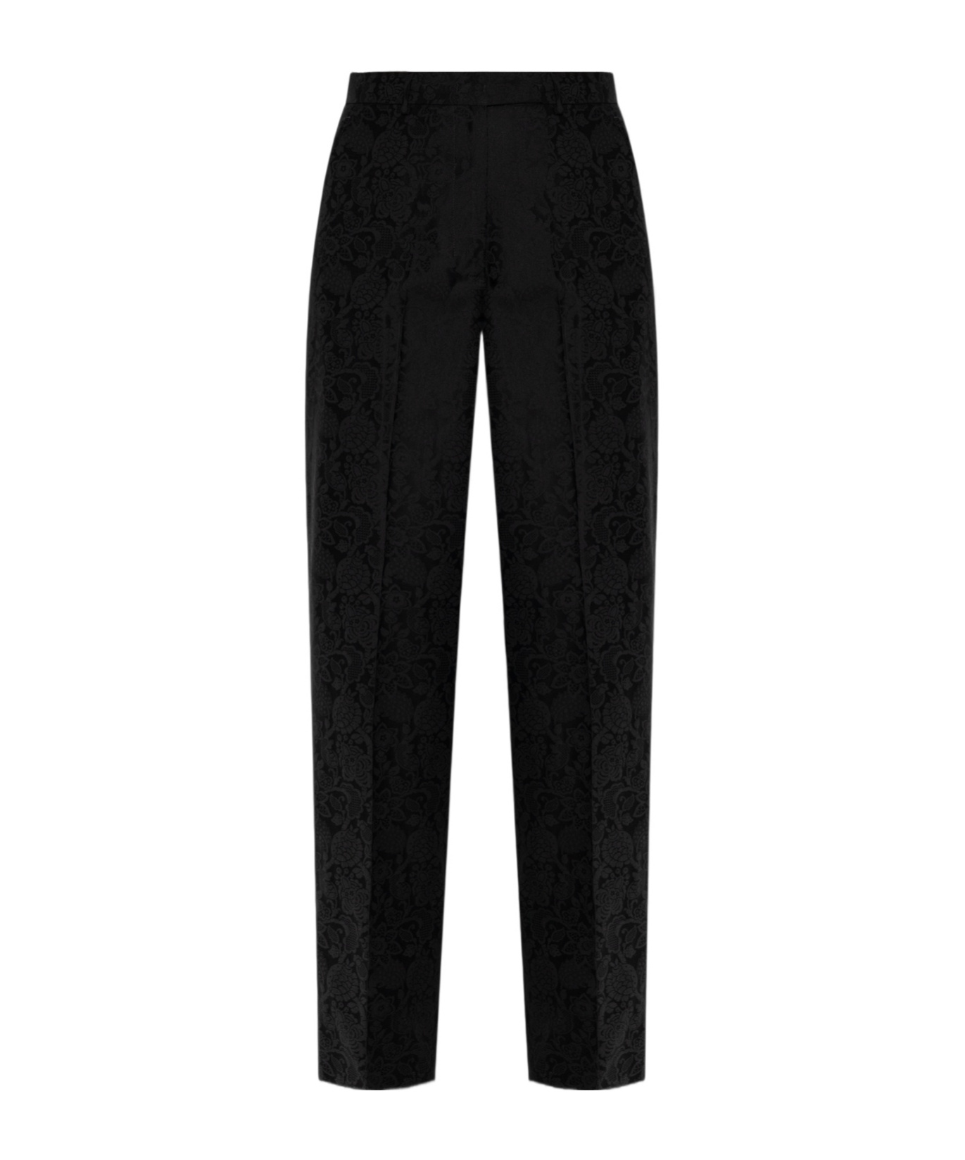 Etro Patterned Jacquard Pressed Crease Trousers In Black