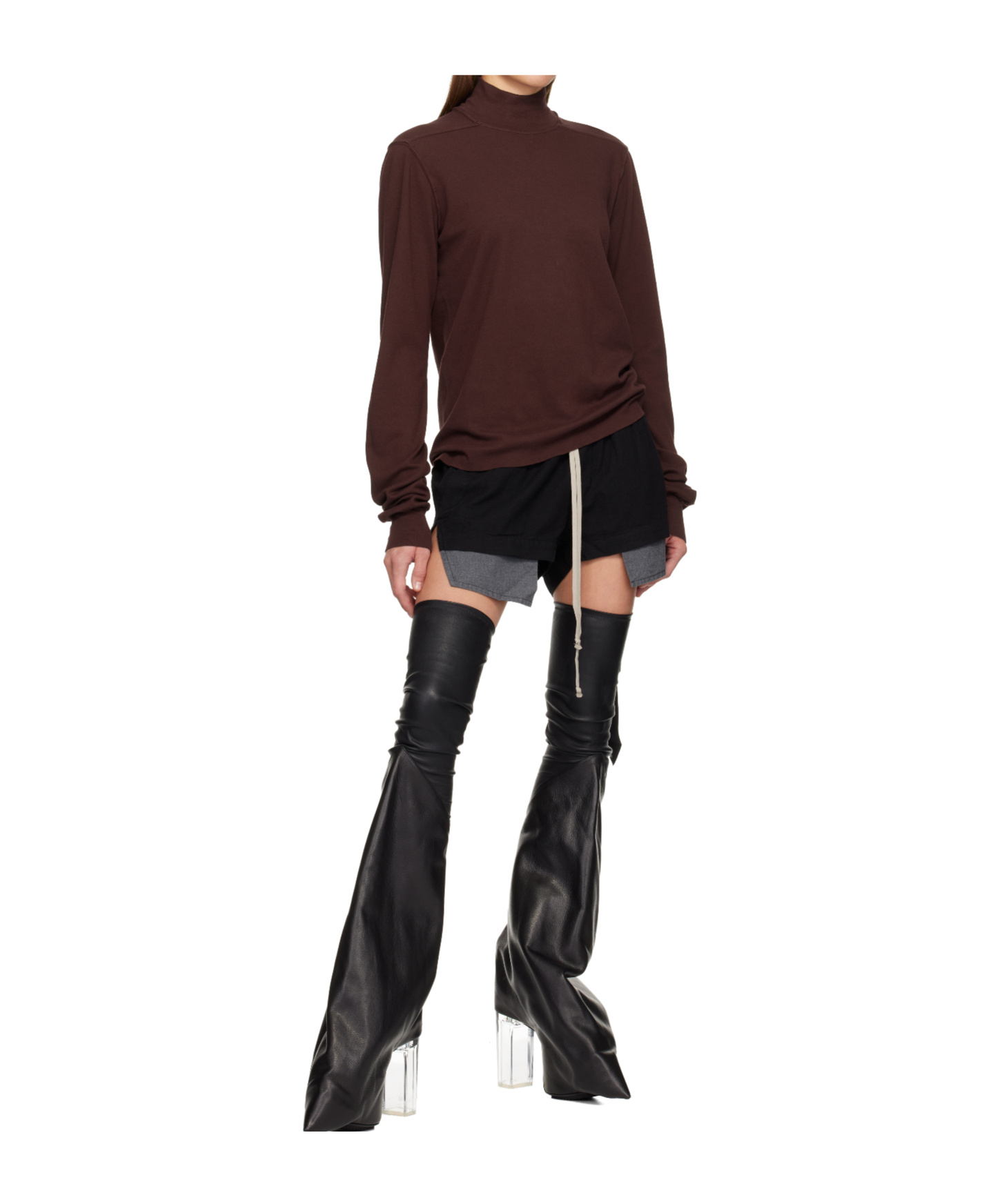 Rick Owens Drkshdw Concordians Headon Double-layer Turtleneck In Brown