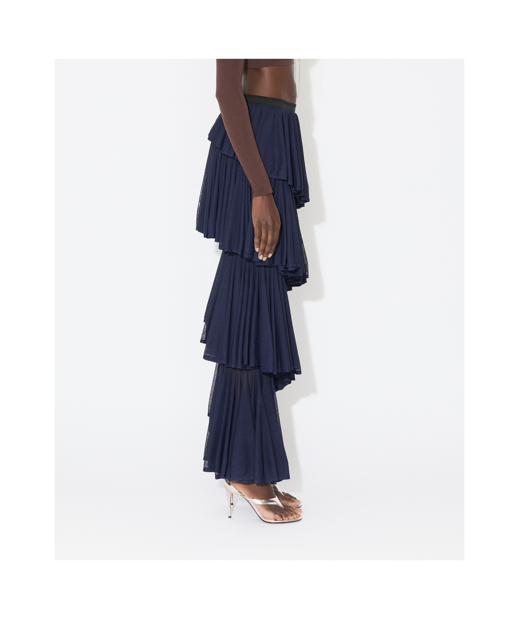 Alaïa Womens Ruffled High-waist Knitted Maxi Skirt Minuit In Blue