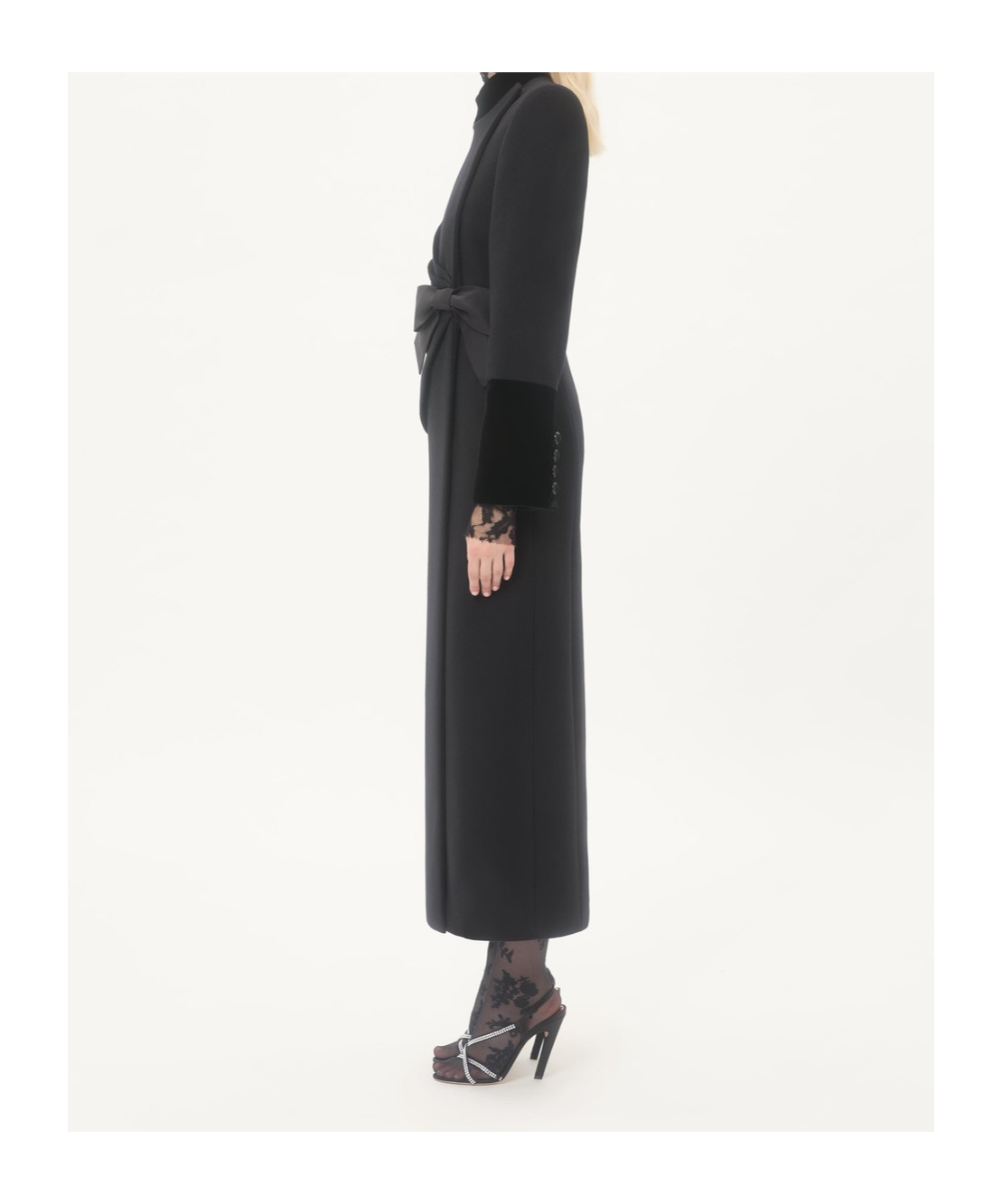 Valentino Velvet Bow Double-breasted Wool-cashmere Long Coat In Black