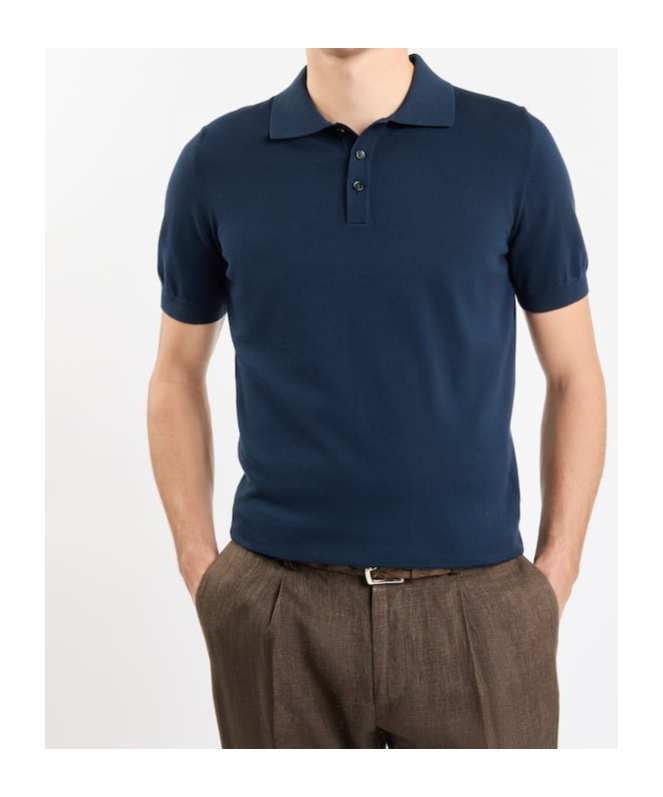 Fay Short-sleeved Knitted Polo Shirt In Blue