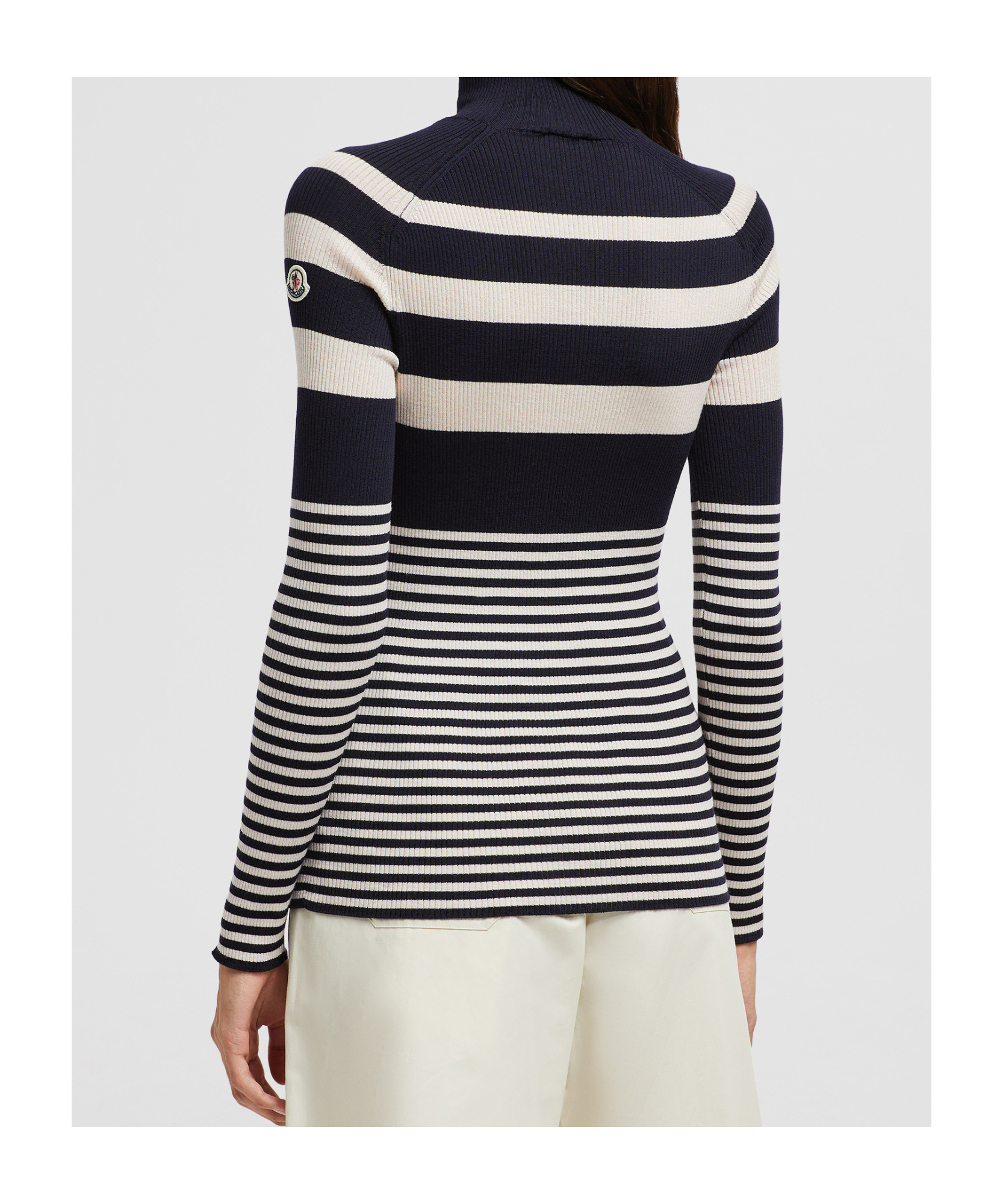 Moncler White & Blue Striped Wool Turtleneck In Black