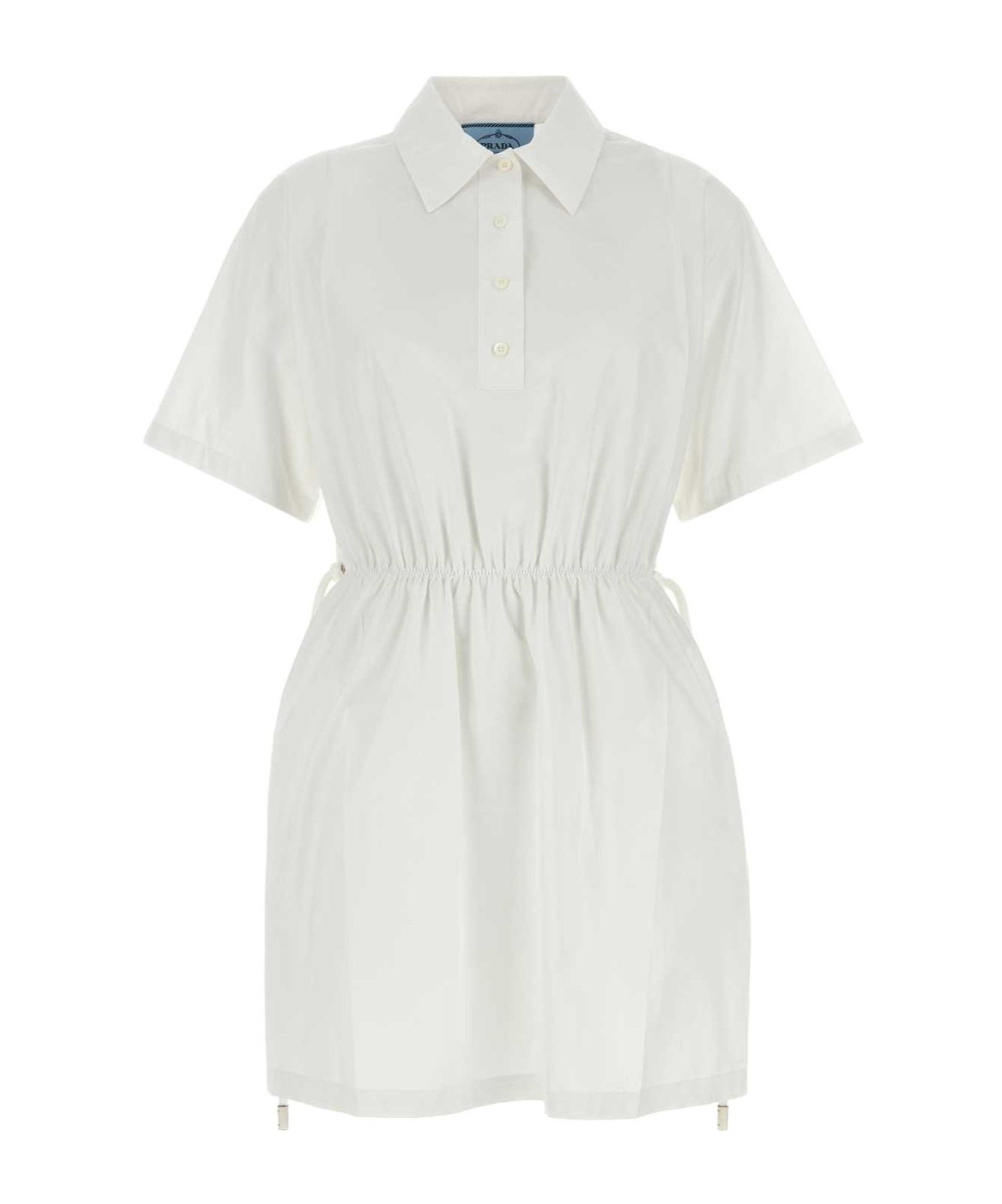 Prada Drawstring Waist Poplin Shirt Dress In White