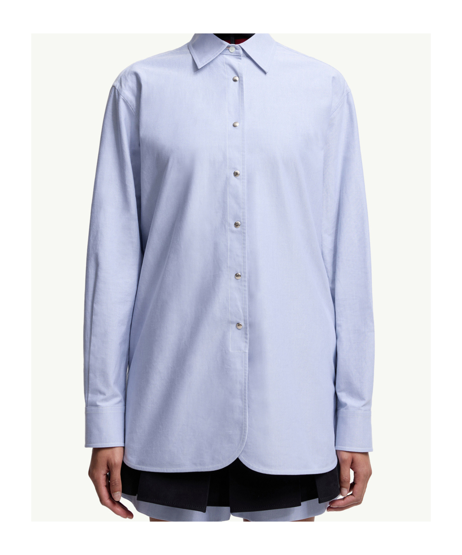 Moncler Oxford Cotton Long Sleeve Shirt In Blue