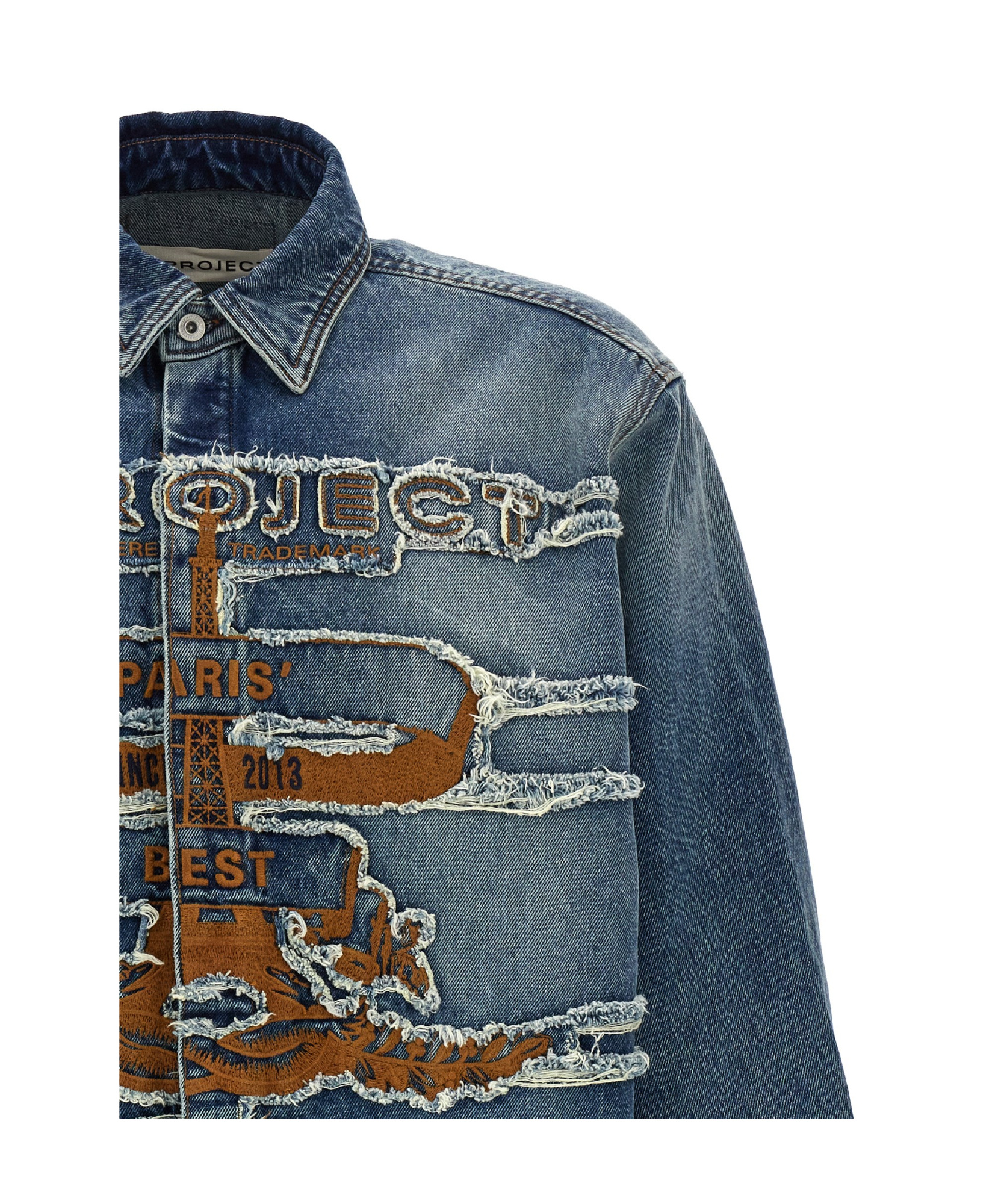 Y/project 'parisian Patchwork Distressed Embroidered Shirt' In Blue