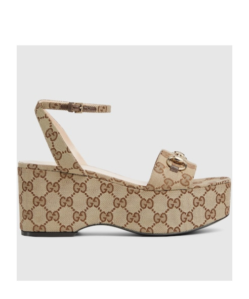 Gucci Damensandale Mit Plateausohle Und Horsebit In Nude