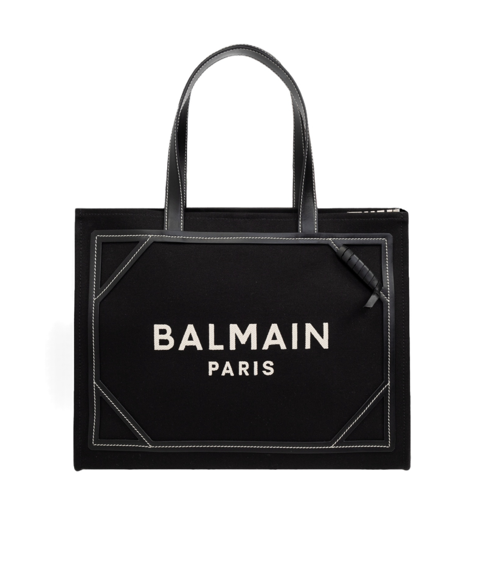 Balmain B-army Medium Shopper In Black And White Canvas And Leather In Black