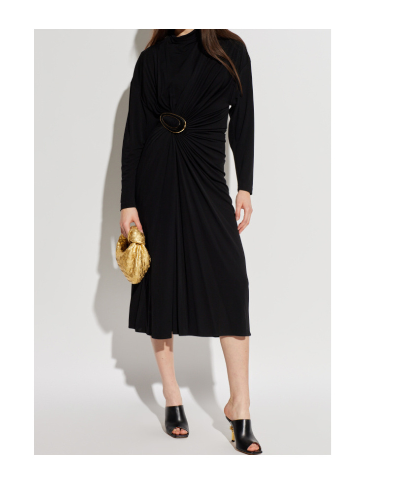 Bottega Veneta Womens Black Draped Long-sleeves Woven Midi Dress In Black