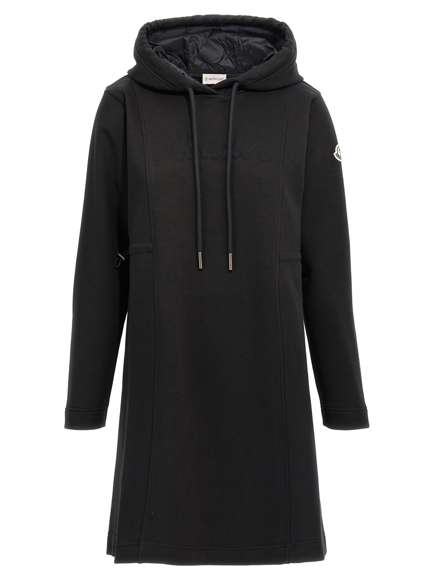 Moncler Stitched Logo Hooded Mini Dress In Black