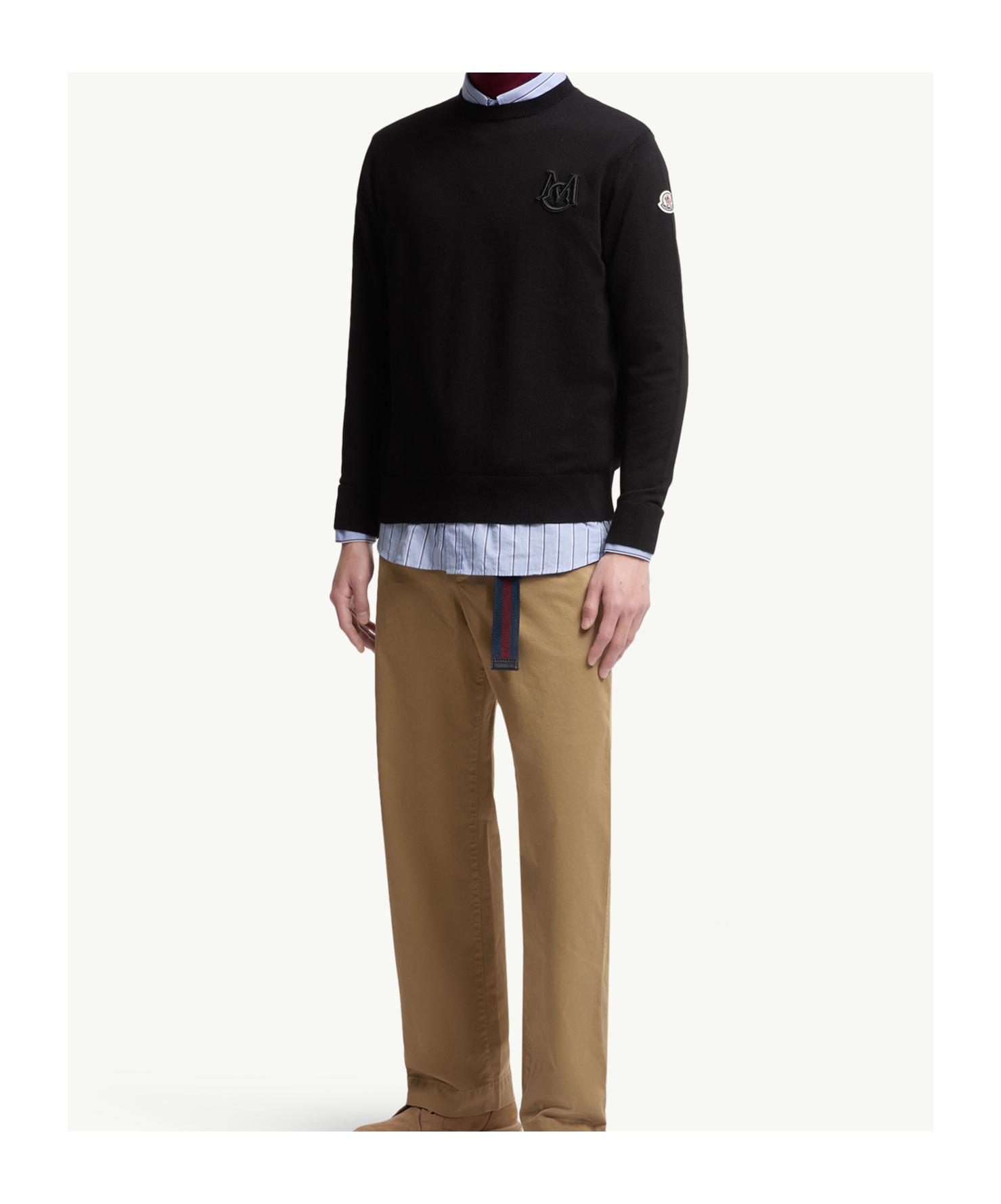 Moncler Embroidered Monogram Cotton Crewneck Sweater In Black