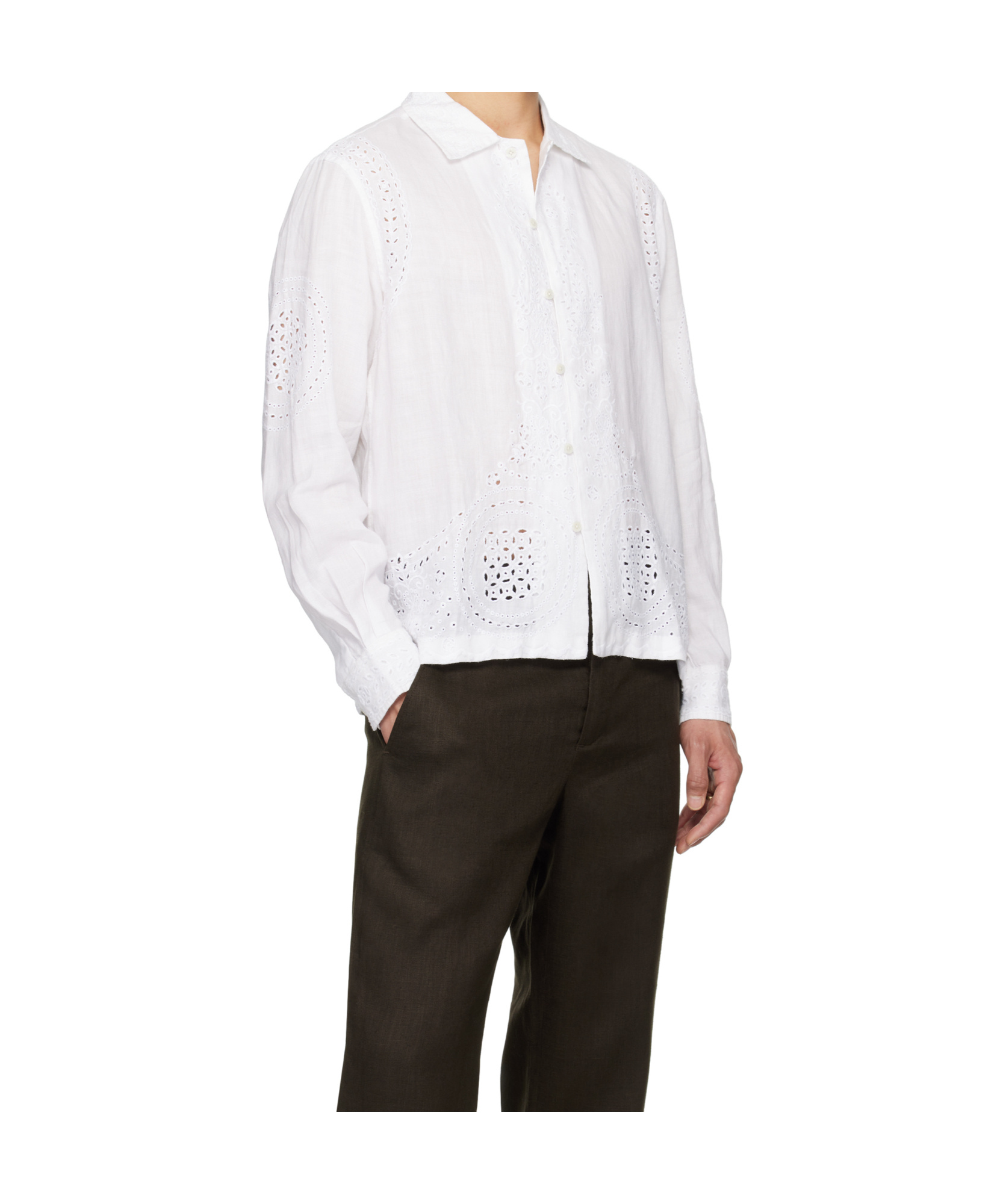 Bode Belvoir Broderie Anglaise Linen Shirt In White