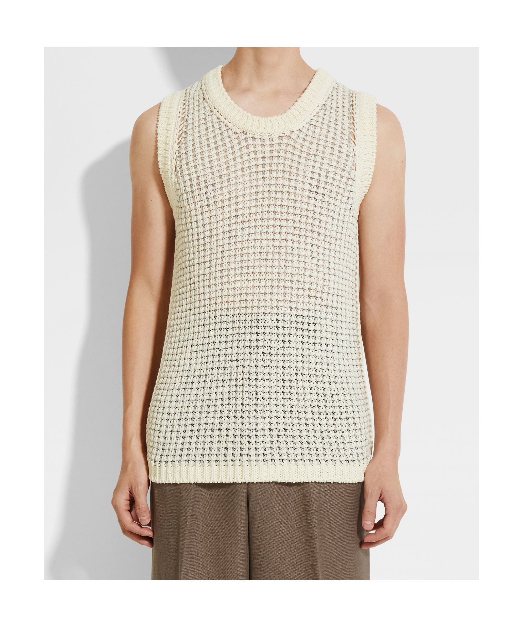 Zegna Gilet Sans Manches En Coton Et Lin Blanc In Neutral
