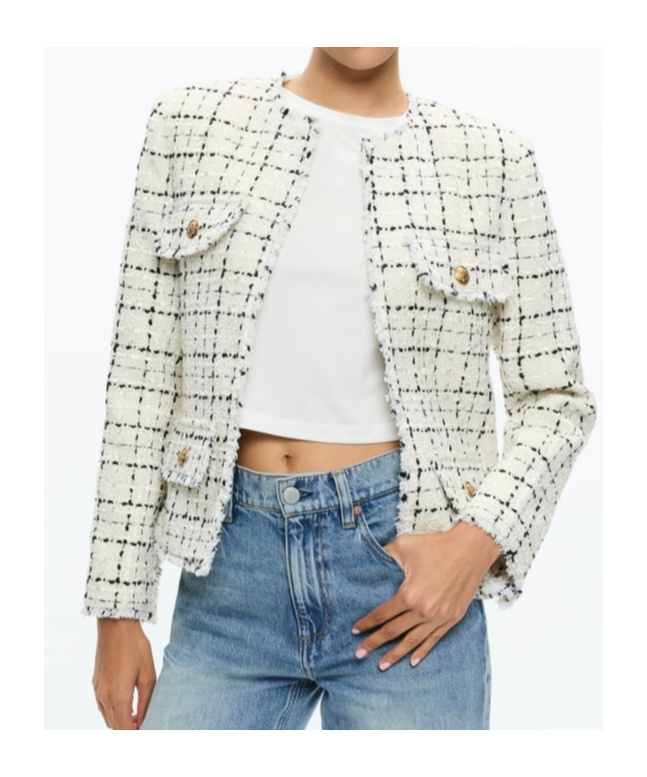 Alice And Olivia Checked Jacket In White