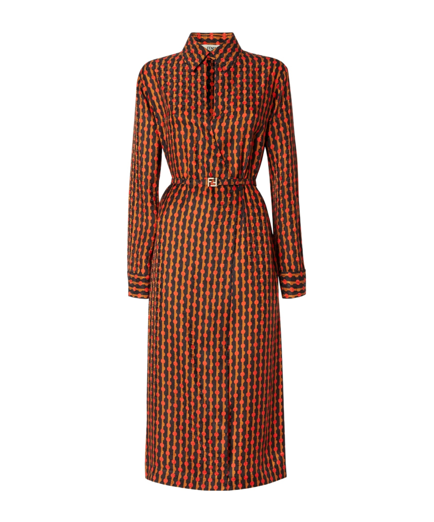 Fendi Red And Black  Dots Jacquard Silk Dress In Red