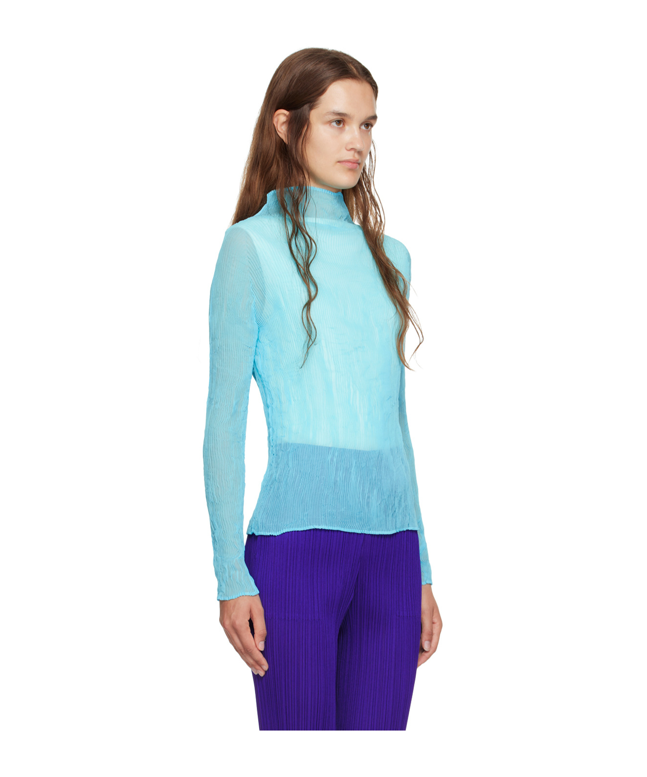 Shop Issey Miyake Right-collar T-shirt In Blue