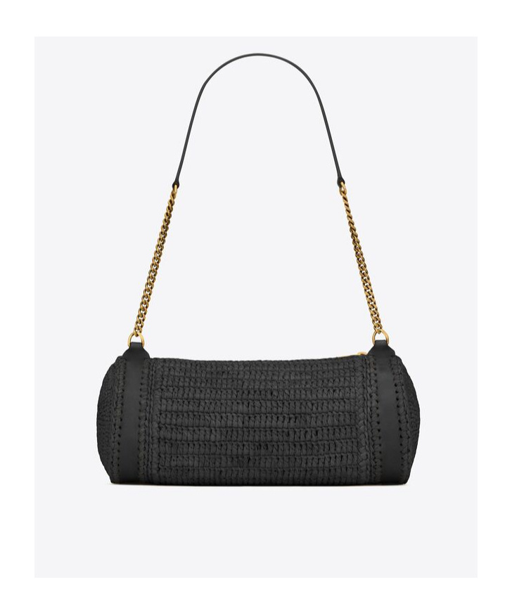 Saint Laurent Small Sade Raffia Shoulder Bag In Black